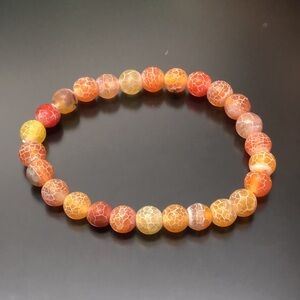 Natural Crystal Orange Agate Weathered 8mm Gemstone Stretch Bracelet 7”